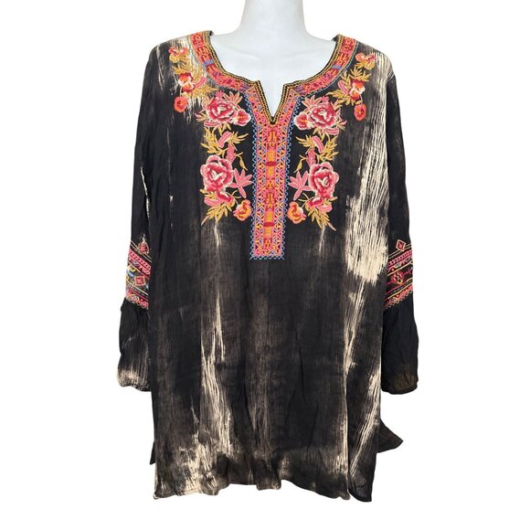 Calessa Womens XL Tunic 3/4 Sleeve Artsy Colorful Boho Tunic Wearable Art - Picture 6 of 10